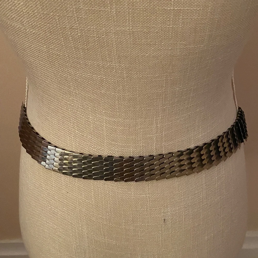 Silver Metallic Chain Belt Vintage Stretch